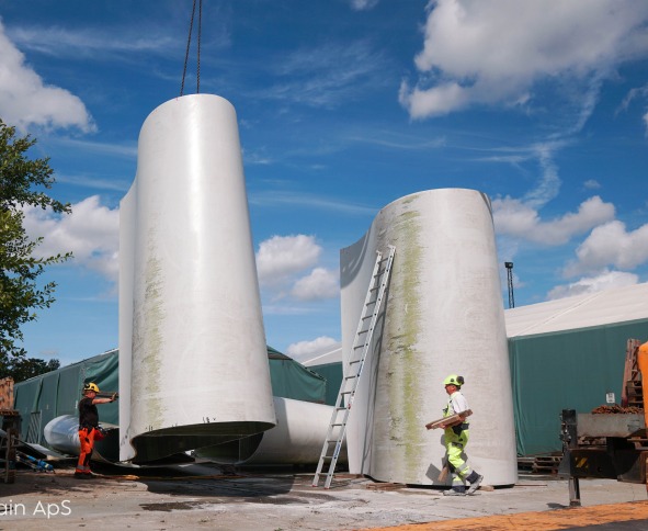 upcycled products by Wind turbines being reused for facade